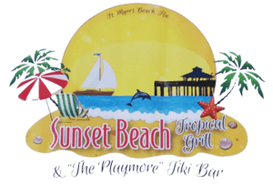 Logo for Sunset Beach Tropical Grill, a beachfront restaurant in Times Square on Fort Myers Beach.