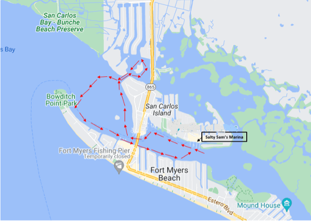 Map of the route of the boat parade.