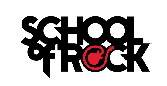 School of Rock logo with bold black text and a red guitar forming the letter O in “ROCK.”