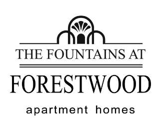 Logo for "The Fountains at Forestwood" apartment homes.